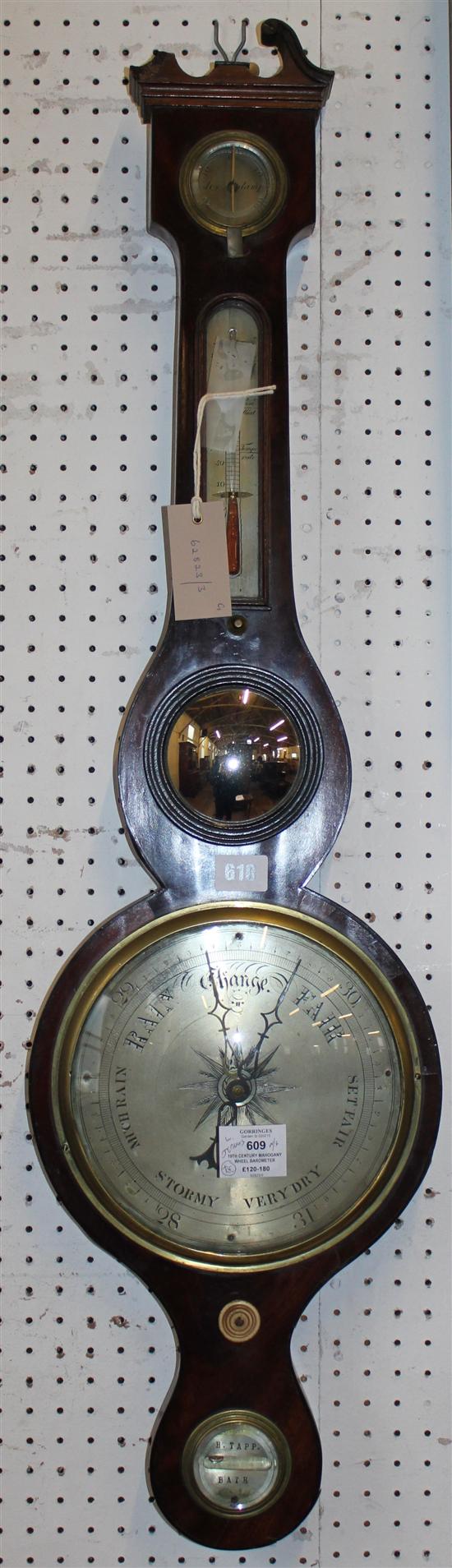 19th Century mahogany wheel barometer